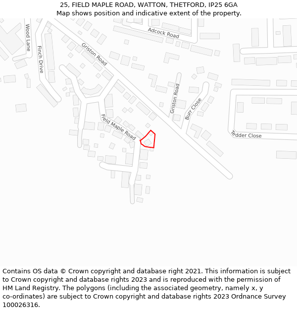 25, FIELD MAPLE ROAD, WATTON, THETFORD, IP25 6GA: Location map and indicative extent of plot