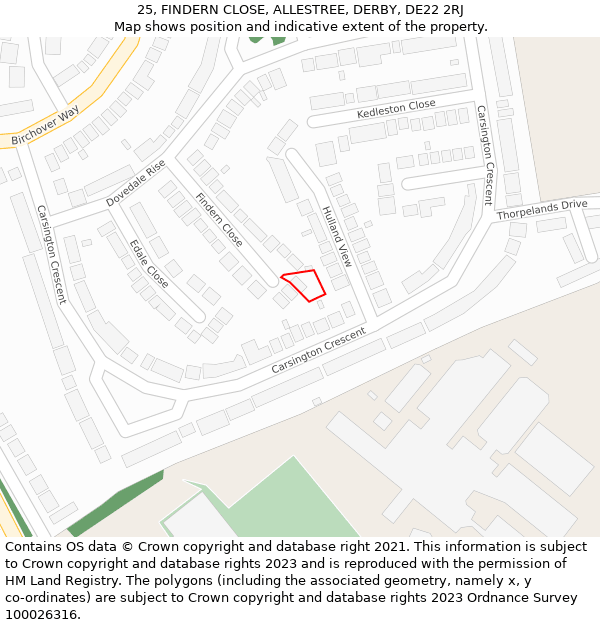 25, FINDERN CLOSE, ALLESTREE, DERBY, DE22 2RJ: Location map and indicative extent of plot