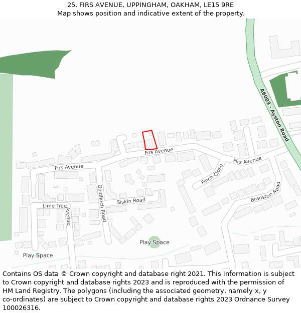 25, FIRS AVENUE, UPPINGHAM, OAKHAM, LE15 9RE: Location map and indicative extent of plot