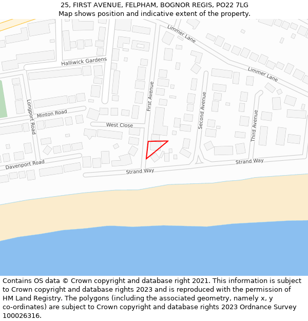 25, FIRST AVENUE, FELPHAM, BOGNOR REGIS, PO22 7LG: Location map and indicative extent of plot