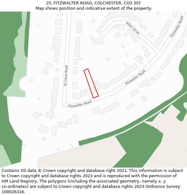 25, FITZWALTER ROAD, COLCHESTER, CO3 3SY: Location map and indicative extent of plot