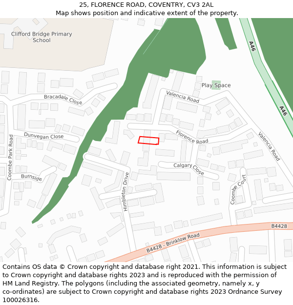 25, FLORENCE ROAD, COVENTRY, CV3 2AL: Location map and indicative extent of plot