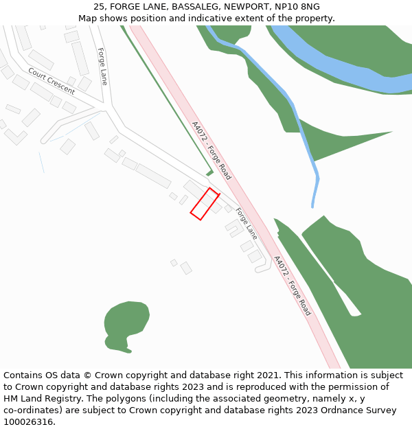 25, FORGE LANE, BASSALEG, NEWPORT, NP10 8NG: Location map and indicative extent of plot