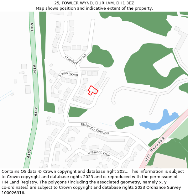 25, FOWLER WYND, DURHAM, DH1 3EZ: Location map and indicative extent of plot