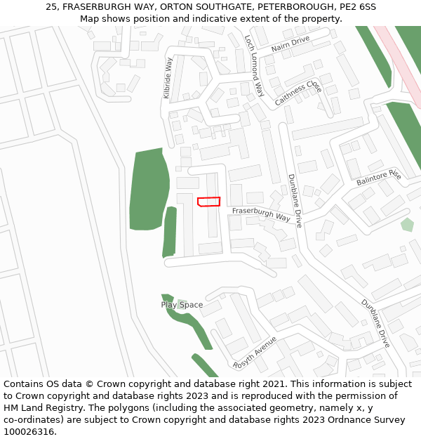 25, FRASERBURGH WAY, ORTON SOUTHGATE, PETERBOROUGH, PE2 6SS: Location map and indicative extent of plot