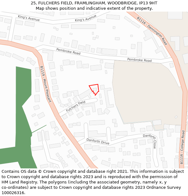 25, FULCHERS FIELD, FRAMLINGHAM, WOODBRIDGE, IP13 9HT: Location map and indicative extent of plot
