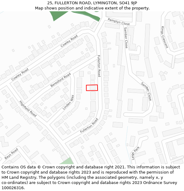 25, FULLERTON ROAD, LYMINGTON, SO41 9JP: Location map and indicative extent of plot