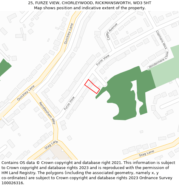 25, FURZE VIEW, CHORLEYWOOD, RICKMANSWORTH, WD3 5HT: Location map and indicative extent of plot