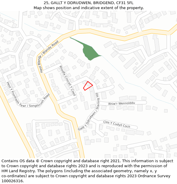 25, GALLT Y DDRUDWEN, BRIDGEND, CF31 5FL: Location map and indicative extent of plot