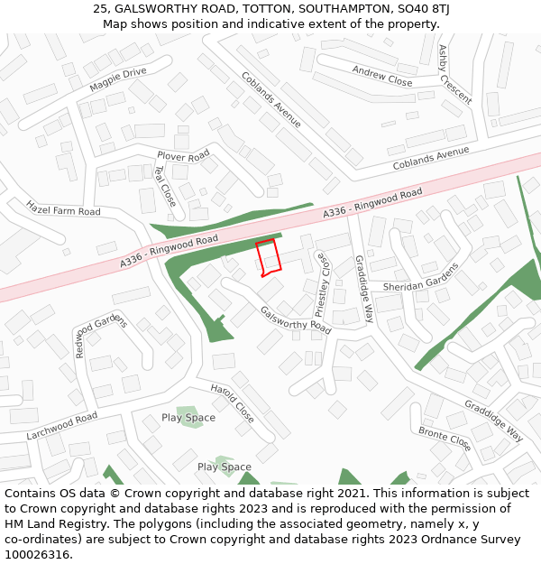 25, GALSWORTHY ROAD, TOTTON, SOUTHAMPTON, SO40 8TJ: Location map and indicative extent of plot