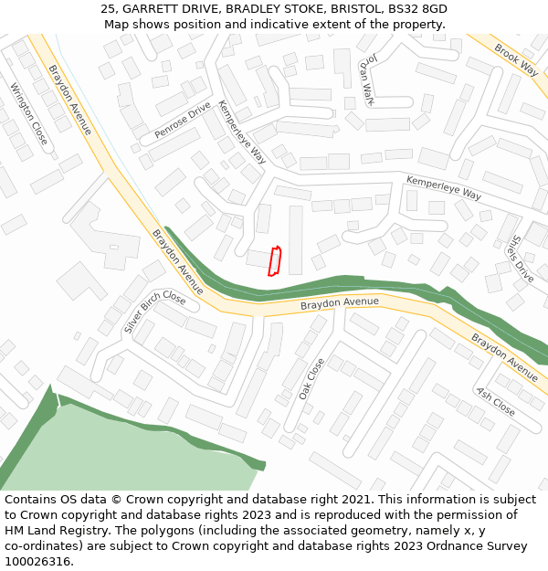 25, GARRETT DRIVE, BRADLEY STOKE, BRISTOL, BS32 8GD: Location map and indicative extent of plot