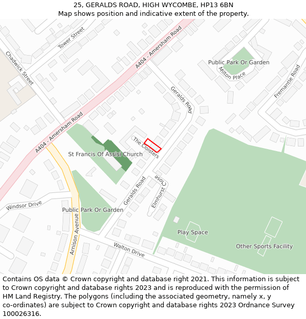 25, GERALDS ROAD, HIGH WYCOMBE, HP13 6BN: Location map and indicative extent of plot