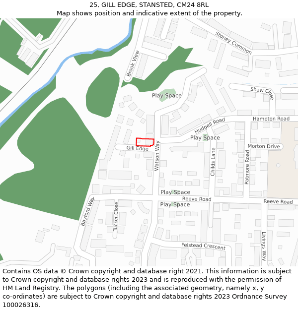 25, GILL EDGE, STANSTED, CM24 8RL: Location map and indicative extent of plot