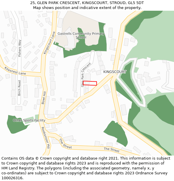 25, GLEN PARK CRESCENT, KINGSCOURT, STROUD, GL5 5DT: Location map and indicative extent of plot