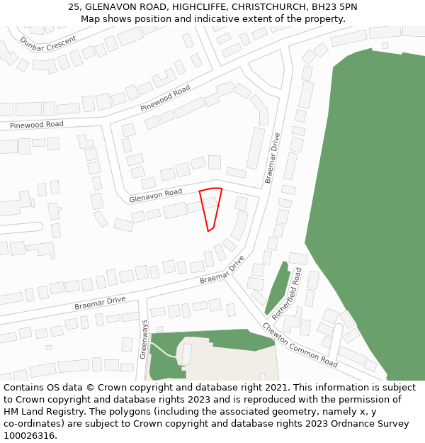 25, GLENAVON ROAD, HIGHCLIFFE, CHRISTCHURCH, BH23 5PN: Location map and indicative extent of plot