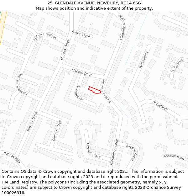 25, GLENDALE AVENUE, NEWBURY, RG14 6SG: Location map and indicative extent of plot