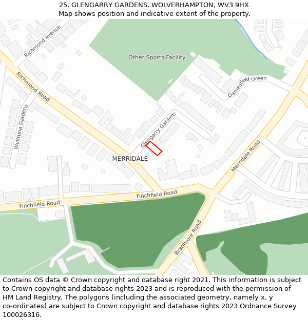 25, GLENGARRY GARDENS, WOLVERHAMPTON, WV3 9HX: Location map and indicative extent of plot