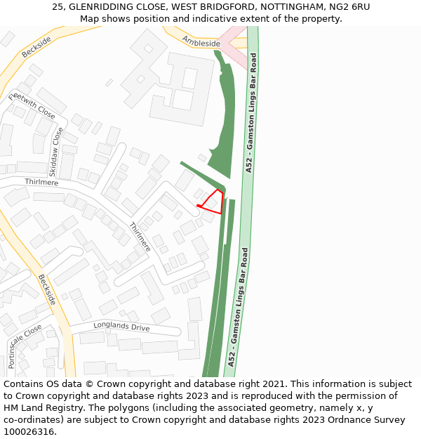 25, GLENRIDDING CLOSE, WEST BRIDGFORD, NOTTINGHAM, NG2 6RU: Location map and indicative extent of plot