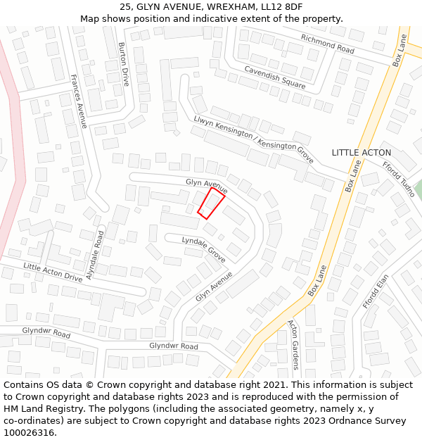 25, GLYN AVENUE, WREXHAM, LL12 8DF: Location map and indicative extent of plot