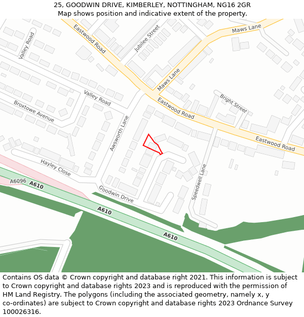 25, GOODWIN DRIVE, KIMBERLEY, NOTTINGHAM, NG16 2GR: Location map and indicative extent of plot