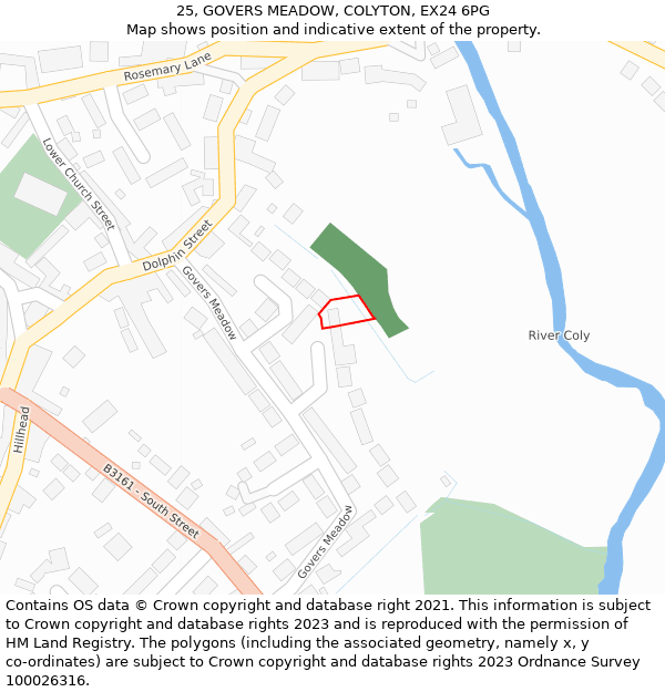 25, GOVERS MEADOW, COLYTON, EX24 6PG: Location map and indicative extent of plot