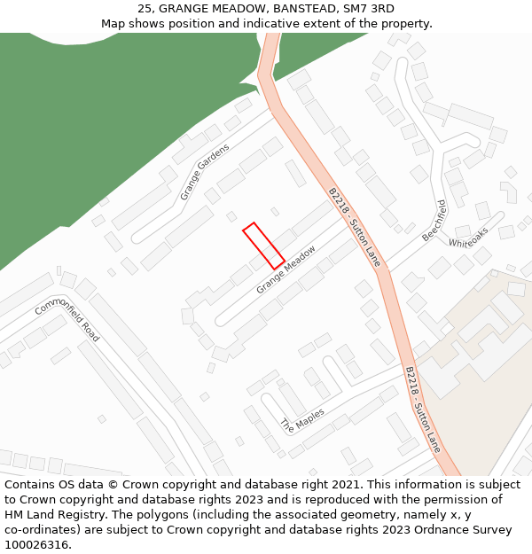 25, GRANGE MEADOW, BANSTEAD, SM7 3RD: Location map and indicative extent of plot