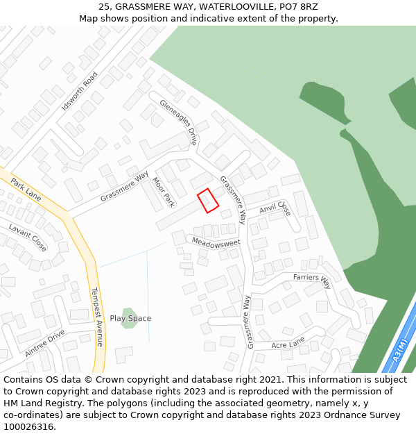 25, GRASSMERE WAY, WATERLOOVILLE, PO7 8RZ: Location map and indicative extent of plot