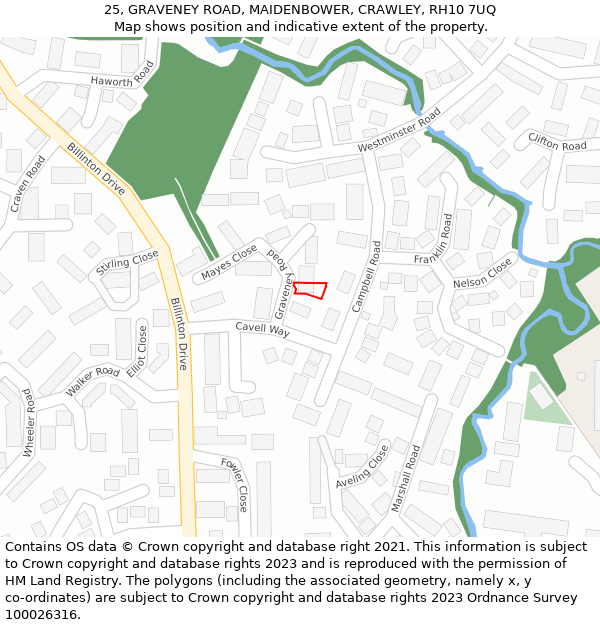 25, GRAVENEY ROAD, MAIDENBOWER, CRAWLEY, RH10 7UQ: Location map and indicative extent of plot