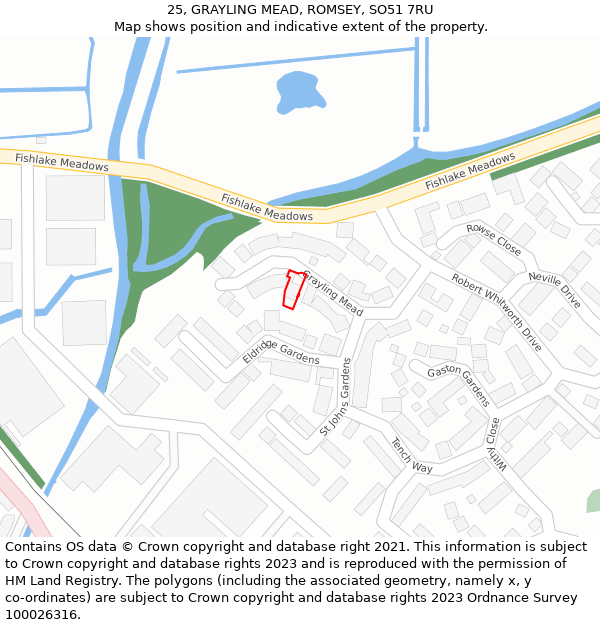 25, GRAYLING MEAD, ROMSEY, SO51 7RU: Location map and indicative extent of plot