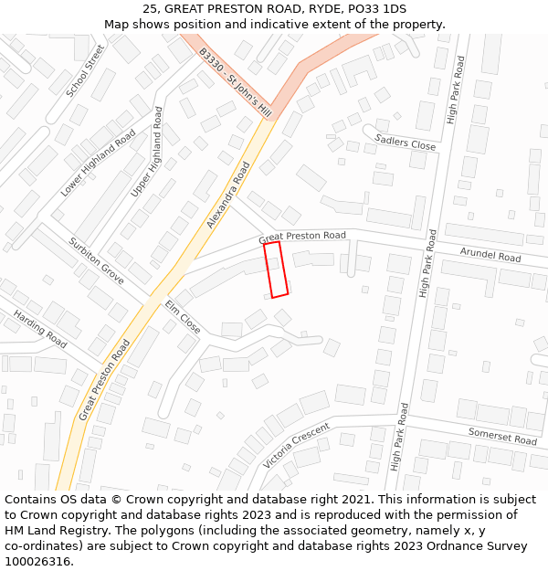 25, GREAT PRESTON ROAD, RYDE, PO33 1DS: Location map and indicative extent of plot