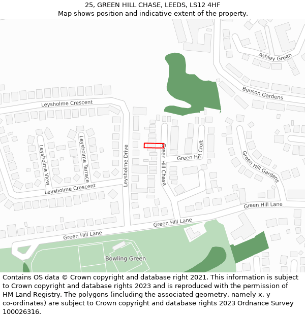25, GREEN HILL CHASE, LEEDS, LS12 4HF: Location map and indicative extent of plot