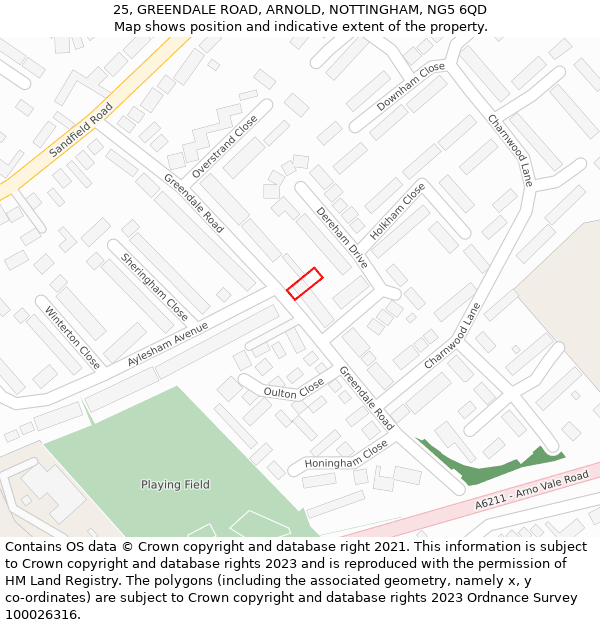25, GREENDALE ROAD, ARNOLD, NOTTINGHAM, NG5 6QD: Location map and indicative extent of plot