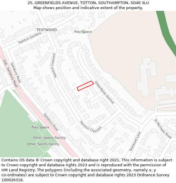 25, GREENFIELDS AVENUE, TOTTON, SOUTHAMPTON, SO40 3LU: Location map and indicative extent of plot