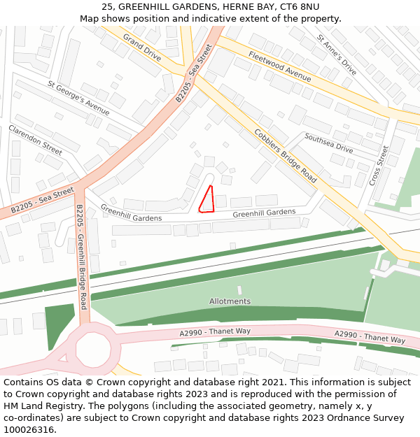 25, GREENHILL GARDENS, HERNE BAY, CT6 8NU: Location map and indicative extent of plot