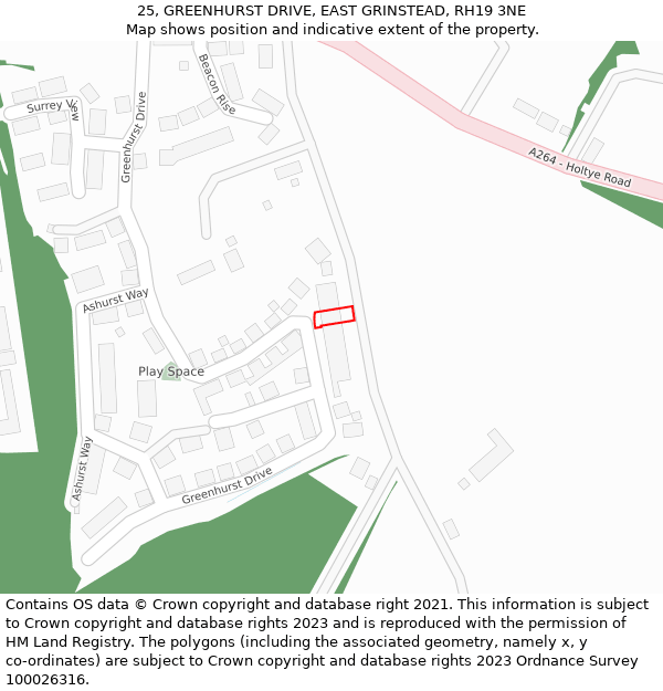 25, GREENHURST DRIVE, EAST GRINSTEAD, RH19 3NE: Location map and indicative extent of plot