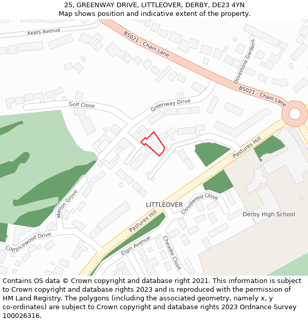25, GREENWAY DRIVE, LITTLEOVER, DERBY, DE23 4YN: Location map and indicative extent of plot