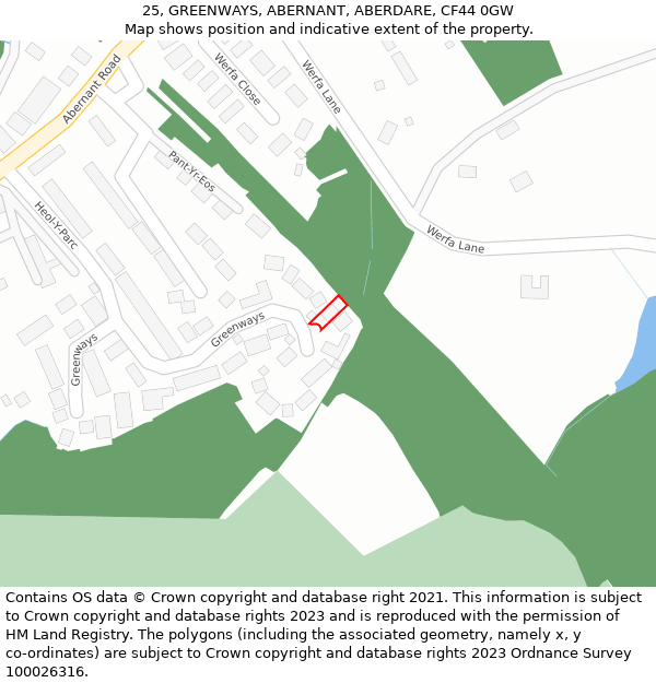 25, GREENWAYS, ABERNANT, ABERDARE, CF44 0GW: Location map and indicative extent of plot