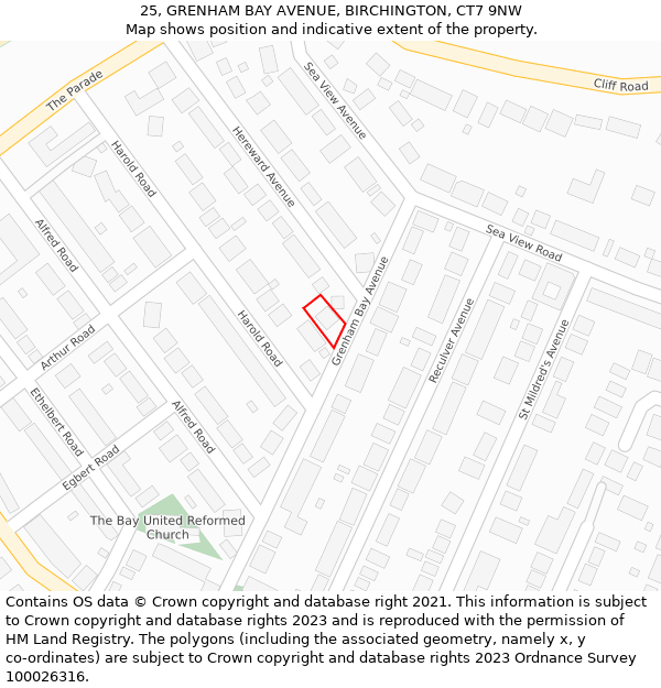25, GRENHAM BAY AVENUE, BIRCHINGTON, CT7 9NW: Location map and indicative extent of plot