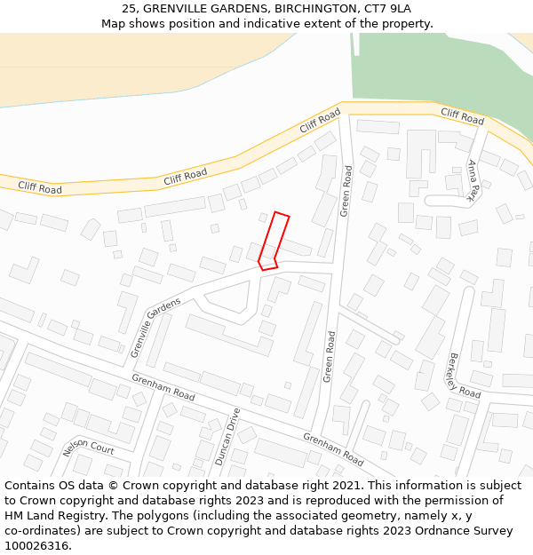 25, GRENVILLE GARDENS, BIRCHINGTON, CT7 9LA: Location map and indicative extent of plot