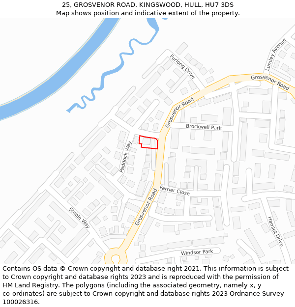 25, GROSVENOR ROAD, KINGSWOOD, HULL, HU7 3DS: Location map and indicative extent of plot