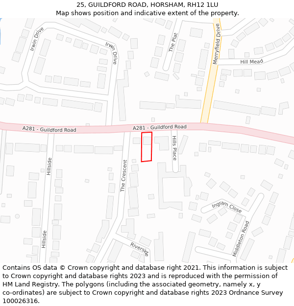 25, GUILDFORD ROAD, HORSHAM, RH12 1LU: Location map and indicative extent of plot