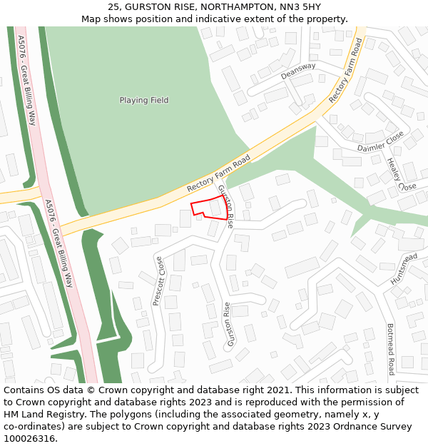 25, GURSTON RISE, NORTHAMPTON, NN3 5HY: Location map and indicative extent of plot