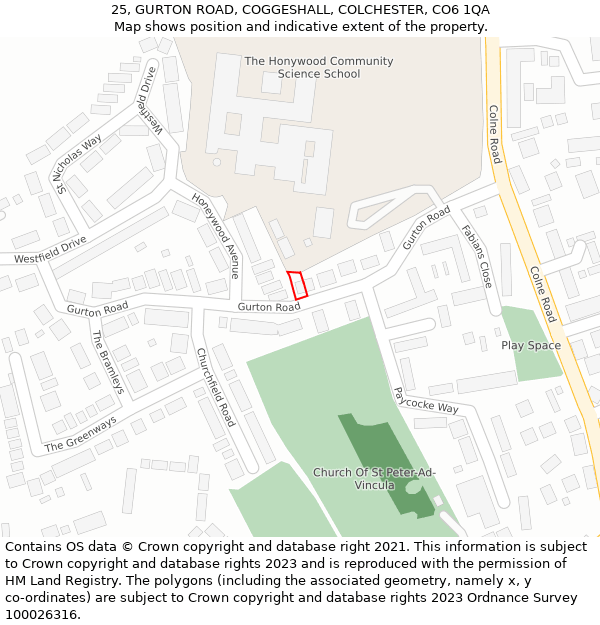 25, GURTON ROAD, COGGESHALL, COLCHESTER, CO6 1QA: Location map and indicative extent of plot