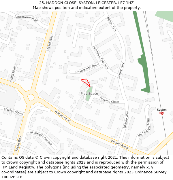 25, HADDON CLOSE, SYSTON, LEICESTER, LE7 1HZ: Location map and indicative extent of plot