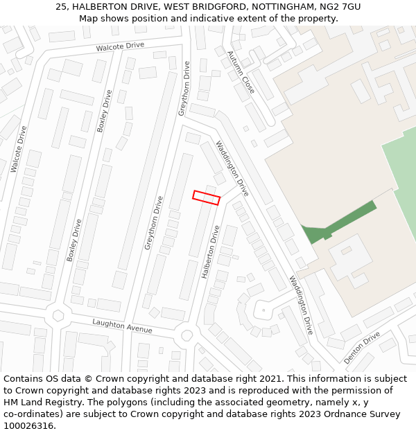 25, HALBERTON DRIVE, WEST BRIDGFORD, NOTTINGHAM, NG2 7GU: Location map and indicative extent of plot