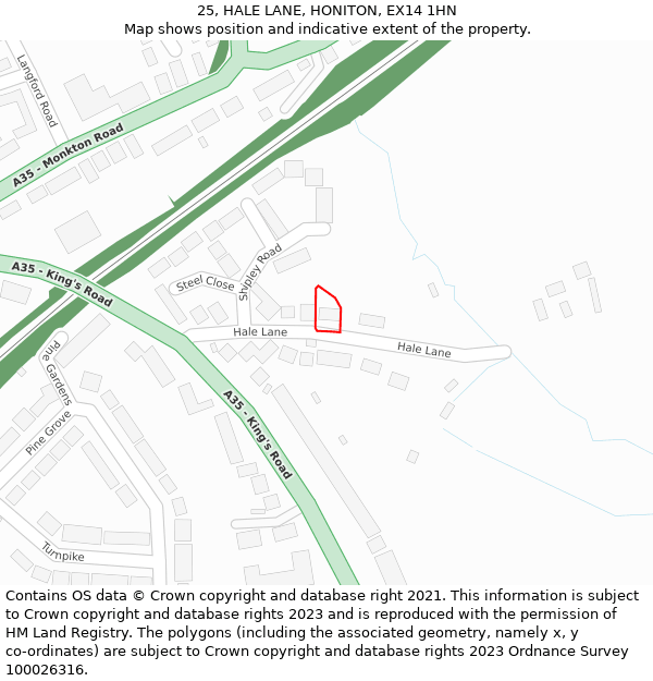 25, HALE LANE, HONITON, EX14 1HN: Location map and indicative extent of plot