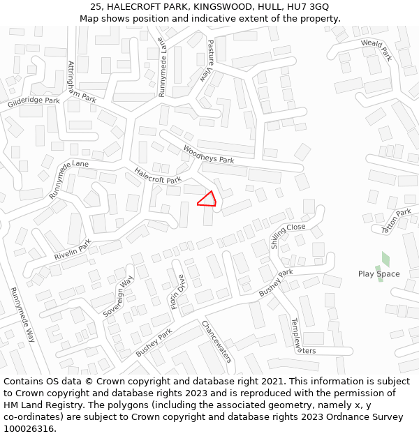 25, HALECROFT PARK, KINGSWOOD, HULL, HU7 3GQ: Location map and indicative extent of plot