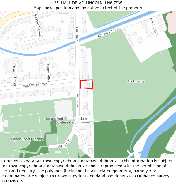 25, HALL DRIVE, LINCOLN, LN6 7SW: Location map and indicative extent of plot