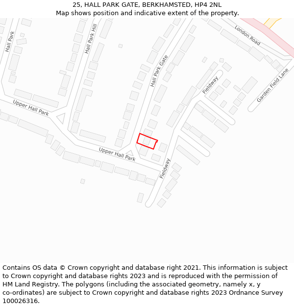 25, HALL PARK GATE, BERKHAMSTED, HP4 2NL: Location map and indicative extent of plot