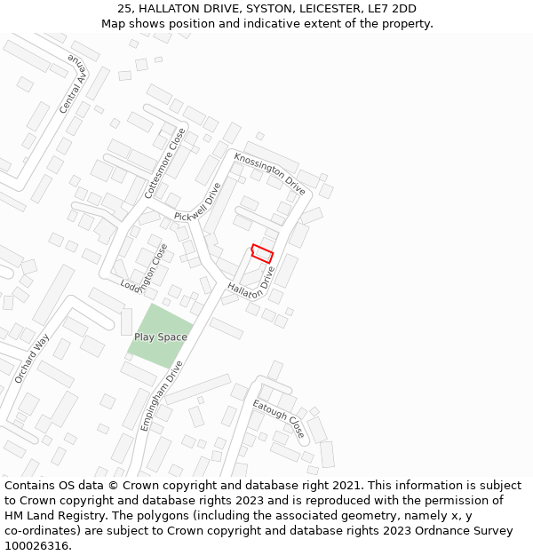 25, HALLATON DRIVE, SYSTON, LEICESTER, LE7 2DD: Location map and indicative extent of plot